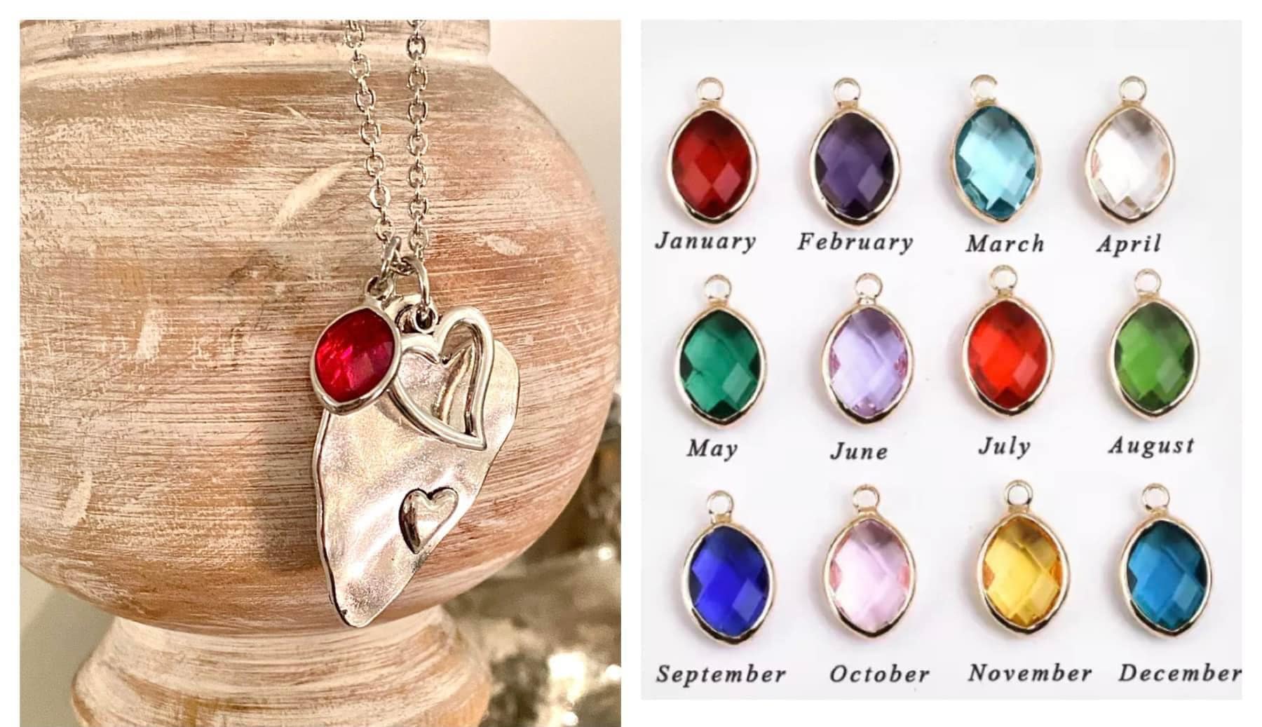HEART NECKLACE WITH BIRTHSTONE CHARMS