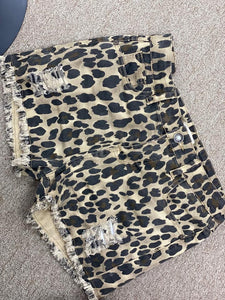 SHES WILD LEOPARD DISTRESSED SHORTS