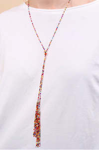 Jazz Long Seed Bead Knotted Double Tassel Necklace Multi