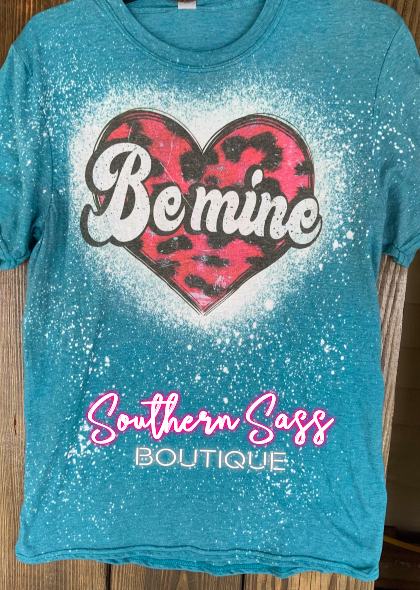 TURQUOISE BE MINE HEART BLEACHED TEE