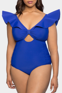 LEFT OVER SWIMSUIT SALE #9 - ROYAL RUFFLE ONE PIECE