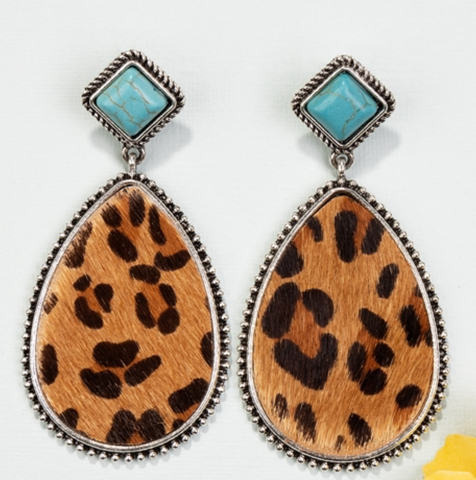 TURQUOISE ANIMAL HIDE EARRINGS