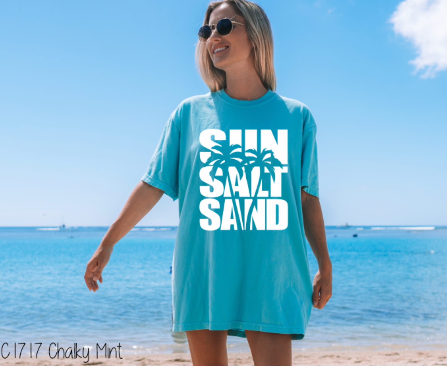 sun salt sand palm tree graphic tee