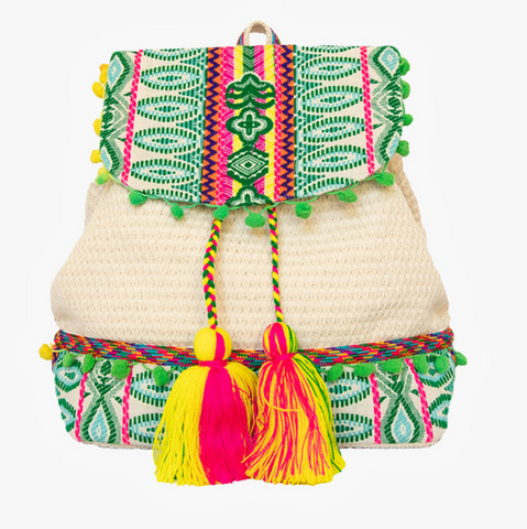 MAGDELENA AZTEC COTTON BACKPACKS WITH TASSELS